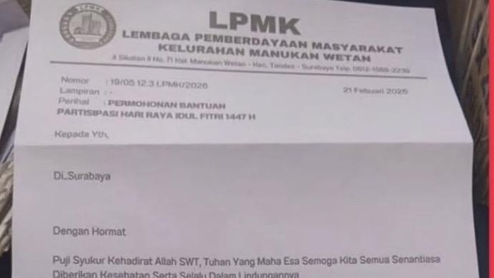 Surat edaran LPMK Manukan Wetan Surabaya