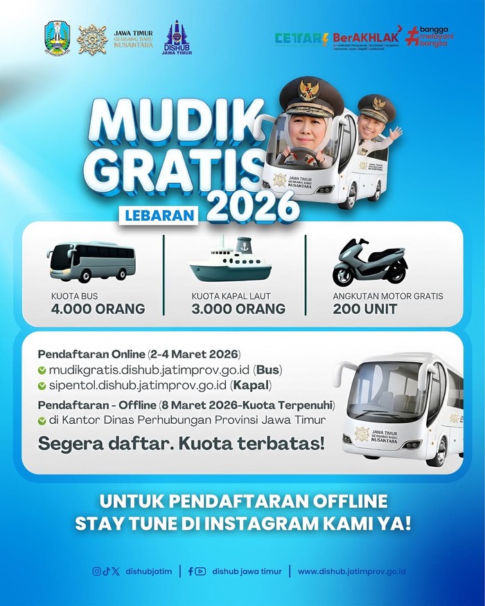 Mudik Gratis Lebaran 2026 Pemprov Jatim.