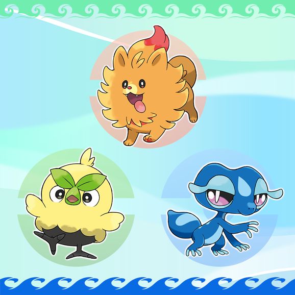 Tiga Pokémon starter Generasi 10