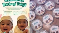 Artis Erica Carlina bersama dengan fanbase sang anak juga membagikan takil gratis. Takjilnya dikemas dalam wadah bergambar sang anak, Andrew. Foto: Instagram