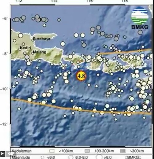 Gempa bumi berkekuatan magnitudo 4,8 mengguncang Bali pada Minggu (1/3/2026) pagi. (Foto: BMKG)
