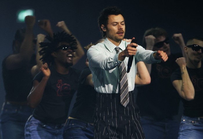 Harry Styles performs during the BRIT Awards at the Co-op Live Arena, in Manchester, Britain, February 28, 2026. REUTERS/Isabel Infantes