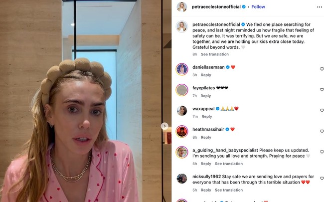 Mengunggah melalui Instagram Story untuk membahas situasi di Dubai, pewaris keluarga Formula 1, Petra Ecclestone, mengatakan bahwa momen saat Dubai terkena serangan rudal Iran merupakan ‘salah satu malam paling menakutkan dan terburuk dalam hidupnya.’ Foto: Dok. Instagram Petra Ecclestone, Sam Palmer