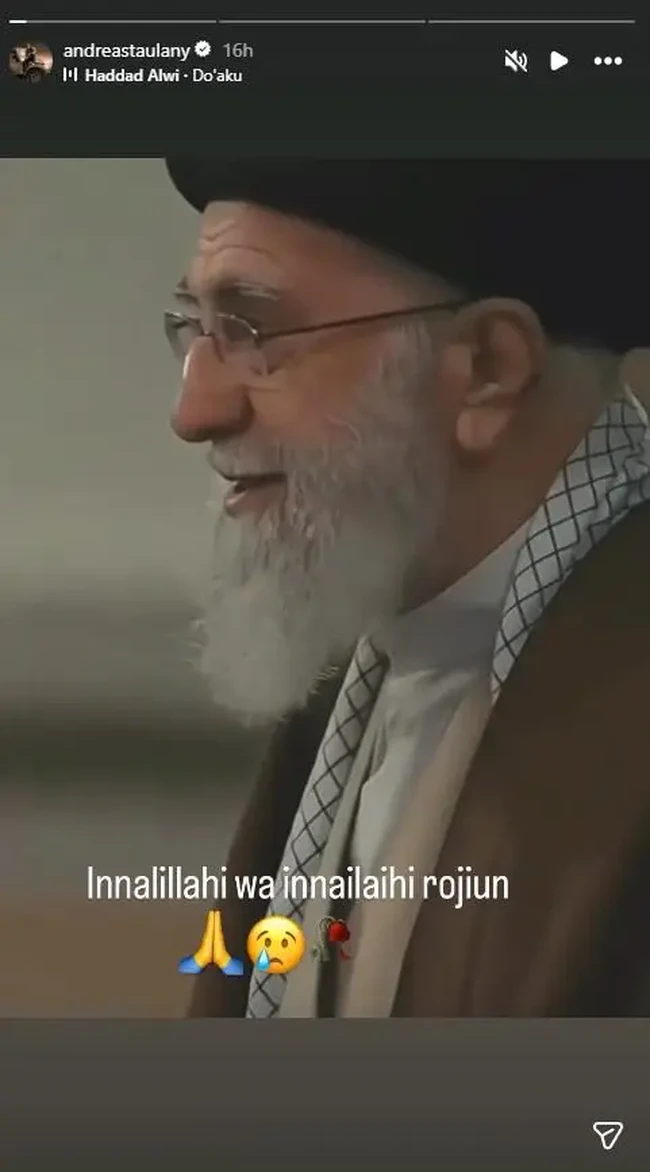 Andre Taulany juga tak ketinggalan. Ia mengunggah video Ali Khamenei lengkap dengan tulisan bela sungkawa. Foto: Instagram