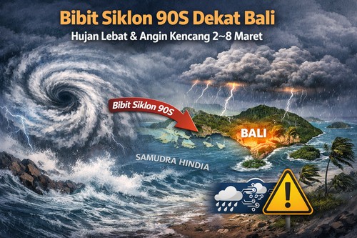 BMKG Wilayah III Denpasar mengidentifikasi adanya potensi cuaca ekstrem di Bali selama periode 2-8 Maret 2026. (Chat GPT)
