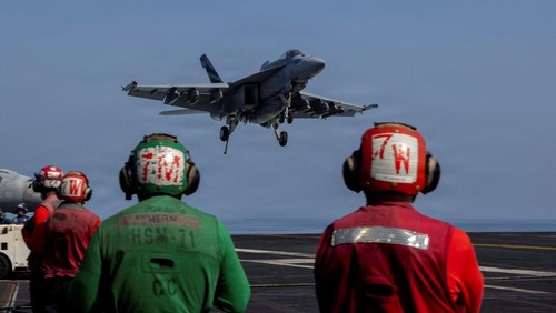 Aircraft attached to Carrier Air Wing (CVW) 9 sit on the flight deck of the U.S. Navy Nimitz-class aircraft carrier USS Abraham Lincoln in support of the Operation Epic Fury attack on Iran, February 28, 2026.  U.S. Navy/Handout via REUTERS THIS IMAGE HAS BEEN SUPPLIED BY A THIRD PARTY