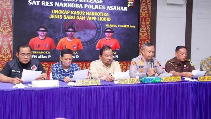 KOnferensi pers pengungkapan kasus narkoba di Polres Asahan. (Dok Polres Asahan)