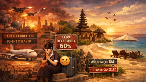 Pariwisata bali terdampak perang AS-Israel dengan Iran. (Chat GPT)