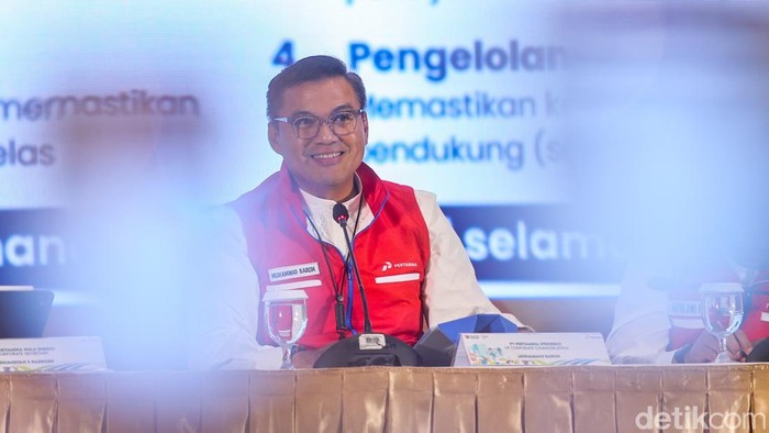 VP Corporate Secretary PT Pertamina (Persero) M Baron menyampaikan kesiapan Satgas Ramadhan dan Idul Fitri di kantor Grha Pertamina, Jakarta, Selasa (3/3/2026). PT Pertamina (Persero) memastikan kesiapan penuh dalam mendukung kelancaran arus mudik Idul Fitri 1447 H.
