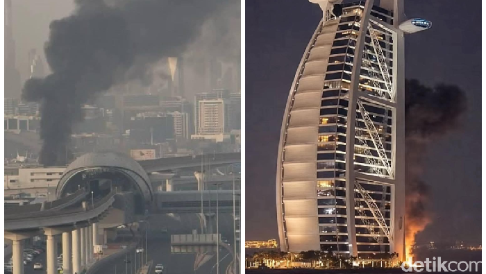 Rudal yang jatuh di Dubai saat perang Amerika-Israel dengan Iran pecah.( Dok. Yuliana, WNI di Dubai)