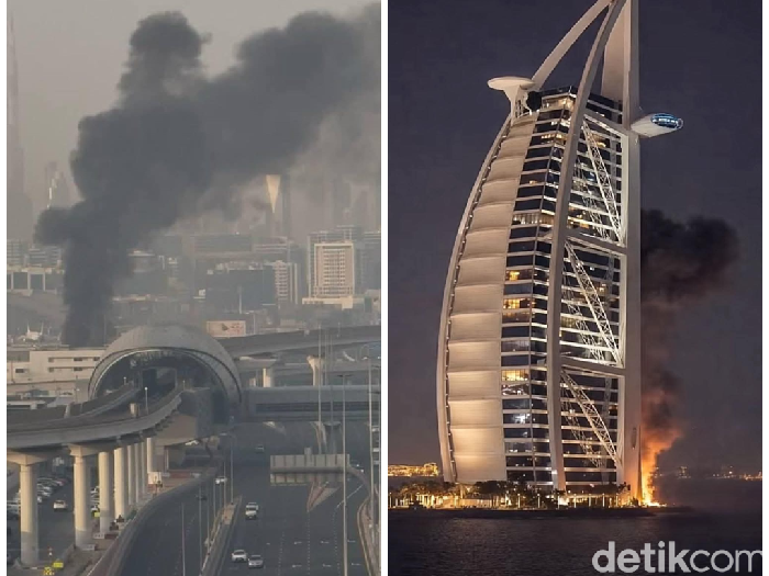 Rudal yang jatuh di Dubai saat perang Amerika-Israel dengan Iran pecah.( Dok. Yuliana, WNI di Dubai)