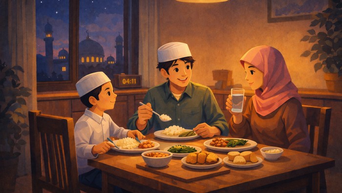 Ilustrasi sahur sebelum imsak.