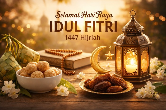 Ilustrasi ucapan selamat hari raya Idul Fitri 1447 Hijriah.