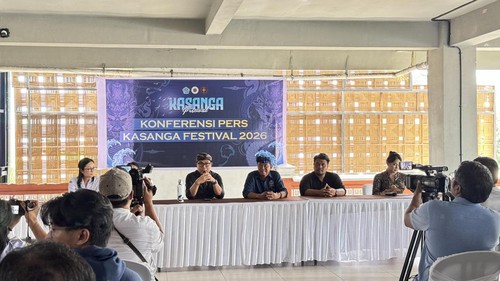 Wakil Wali Kota Denpasar, I Kadek Agus Arya Wibawa, dalam Konferensi Pers Kasanga Festival 2026 di Graha Yowana Suci, Rabu (4/3/2026). (Maria Christabel DK/detikBali)