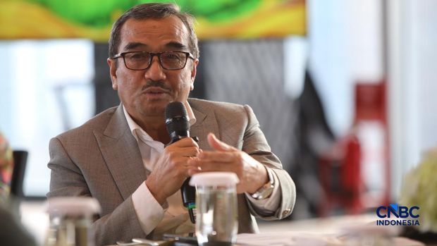 Anggota Dewan Energi Nasional Periode 2026 - 2030, Fadhil Hasan menyampaikan pemaparan dalam Energy Forum B50 Edition di Jakarta, Kamis (5/3/2026). (CNBC Indonesia/Faisal Rahman)