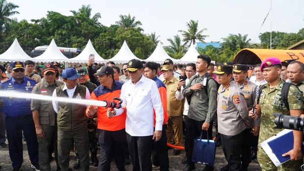 Apel Kesiapsiagaan Pencegahan dan Penanganan Karhutla 2026 di Lanud Roesmin Nurjadin, Pekanbaru, Kamis (5/3/2026).