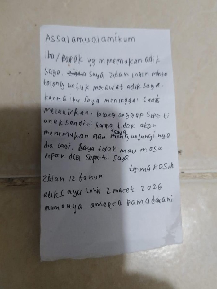 Isi Surat Mengejutkan: Kakak Tinggalkan Bayi di Pasar Minggu, Ibu Meninggal
