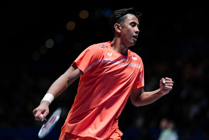 BIRMINGHAM, ENGLAND - MARCH 05: Alwi Farhan of Indonesia reacts in the Mens Singles Second Round match against Chou Tien Chen of Chinese Taipei during day three of Yonex All England Open at Utilita Arena on March 05, 2026 in Birmingham, England. (Ph