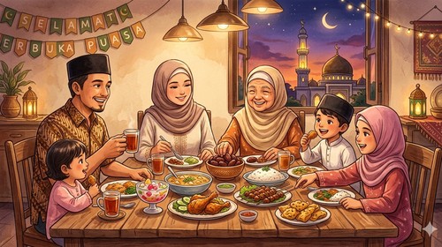 Ilustrasi buka puasa. (Gemini AI)