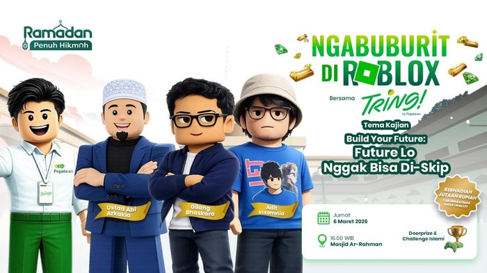 Kajian Roblox hari ini, Jumat, 6 Maret 2026, bertabur hadiah lho, detikers. Kalian berpeluang memperoleh salo e-wallet hingga tabungan emas Pegadaian.