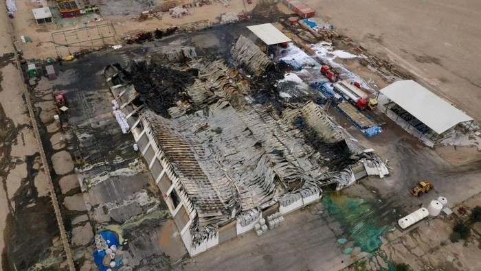 A drone view shows damage at a compound housing offices and warehouses used by U.S. firm Halliburton after a drone attack in Basra, Iraq, March 7, 2026. REUTERS/Essam al-Sudani
