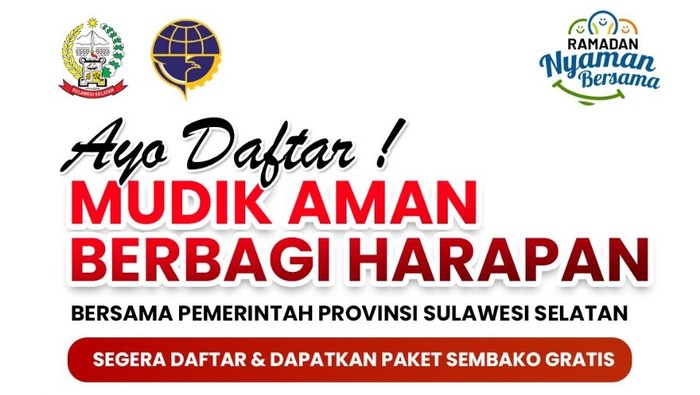 Pemprov Sulsel membuka program mudik gratis menyambut Hari Raya Idul Fitri 2026.