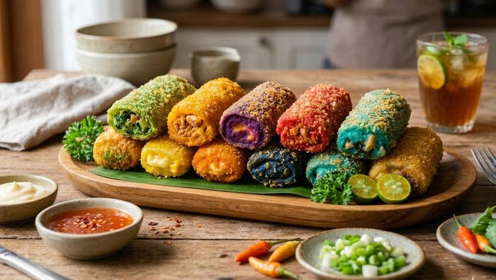 Resep risol warna-warni yang sedang viral lengkap dengan bahan-bahan dan cara membuatnya.