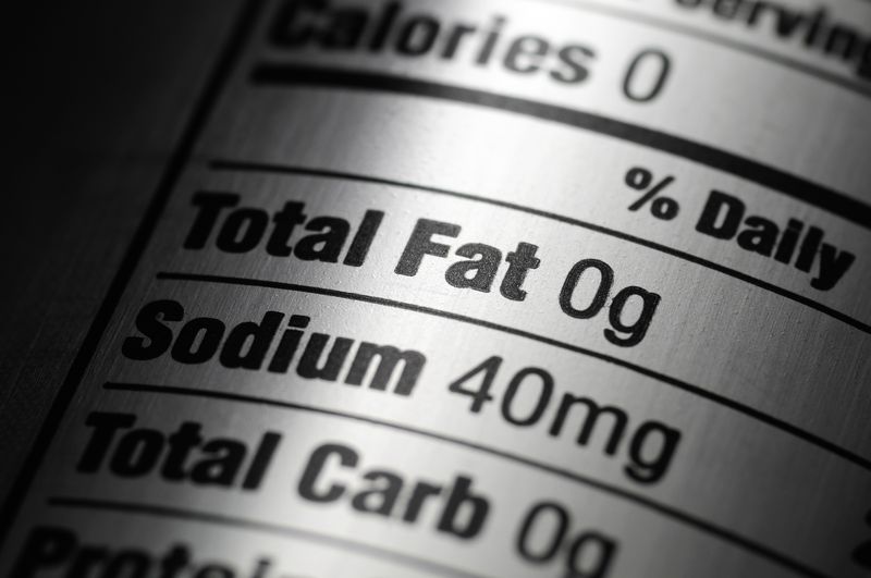 173703073 Macro of a nutrition ingredients label on a silver aluminum diet pop can.