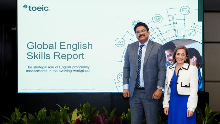 Global launch laporan TOEIC Global English Skills Report di Hotel Indonesia Kempinski, Jakarta, Senin (9/3/2036).