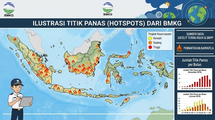 Ilustrasi titik panas dari BMKG. (GEmini AI)