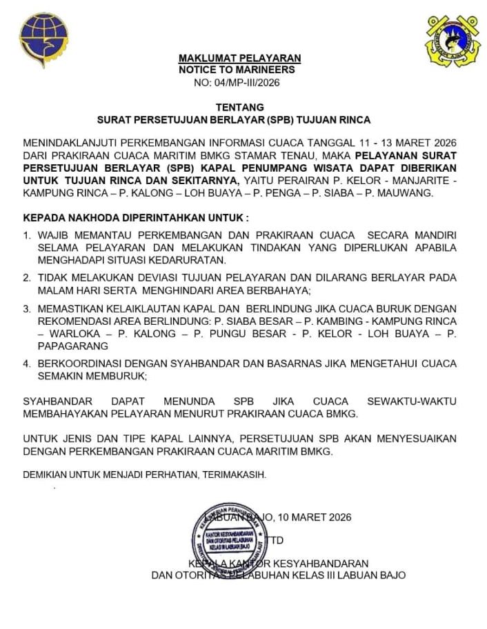 Peringatan cuaca buruk di Pulau Rinca