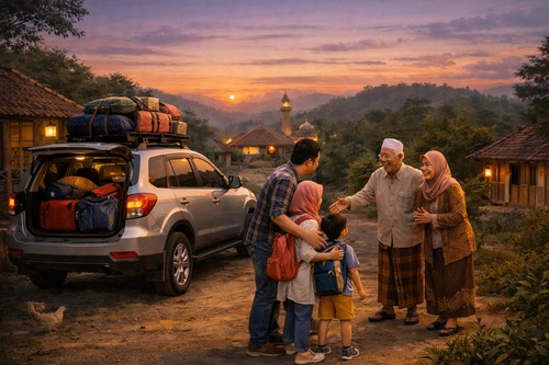 Ilustrasi mudik (Chat GPT).