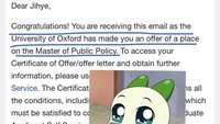 Ayana Moon membagikan email dari Universitas Oxford terkait pendidikan S2. Anda menerima email ini karena Universitas Oxford telah menawarkan Anda tempat di Program Magister Kebijakan Publik, begitu tulisannya dilihat di Instagram, Kamis (12/3/2026). (Foto: dok Instagram xolovelyayana)