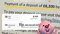 Ayana Moon juga memperlihatkan terkait pembayaran uang muka masuk Universitas Oxford. Ia diminta membayar 8.200 poundsterling atau sekitar Rp 185 juta. (Foto: dok Instagram xolovelyayana)