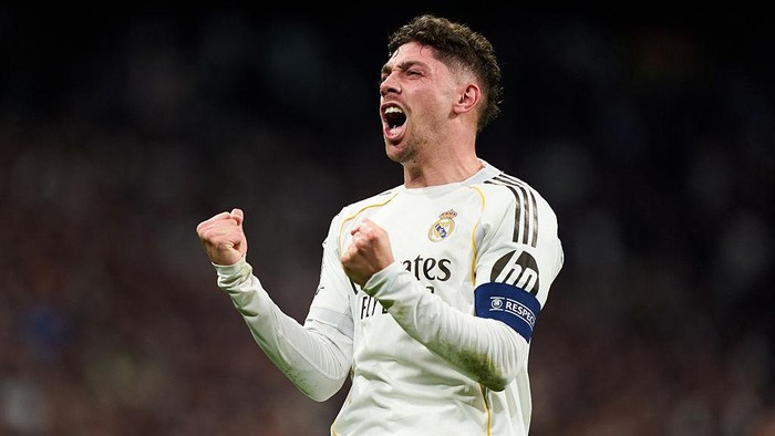 MADRID, SPAIN - MARCH 11: Federico Valverde of Real Madrid celebrates after scoring goal during the UEFA Champions League 2025/26 Round of 16 First Leg match between Real Madrid CF and Manchester City FC at Estadio Santiago Bernabeu on March 11, 2026 in Madrid, Spain. (Photo by Juan Manuel Serrano Arce/Getty Images)