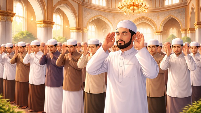 Ilustrasi sholat Idul Fitri.