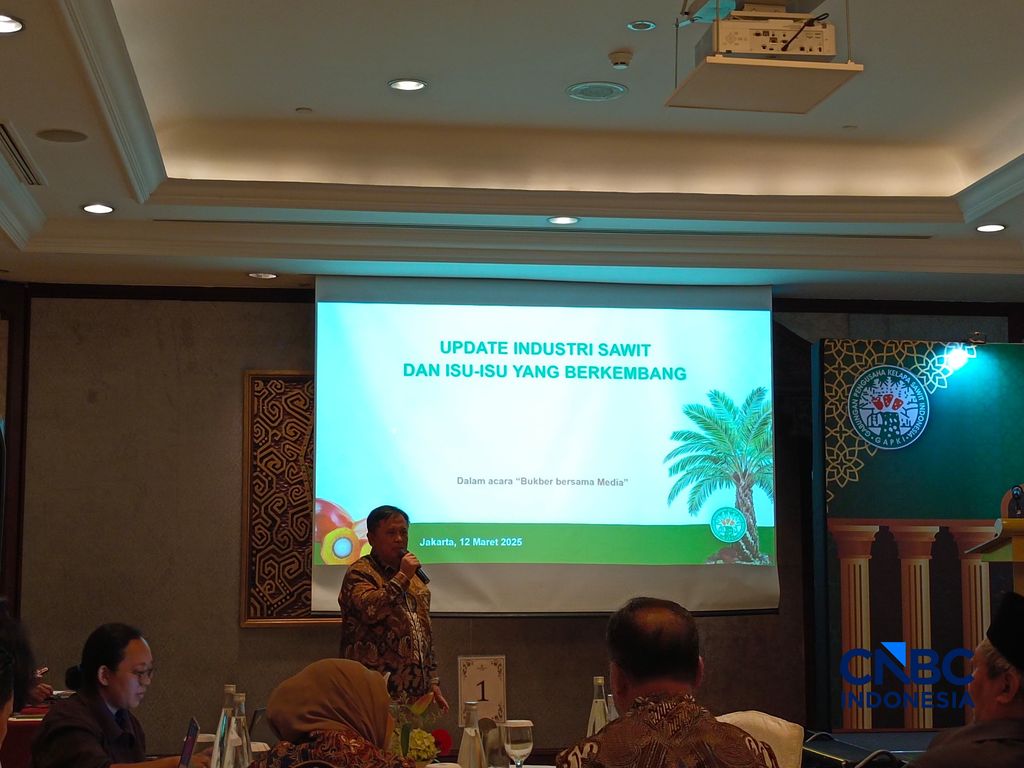 Konferensi Pers dan Buka Puasa Bersama Gabungan Pengusaha Kelapa Sawit Indonesia (Gapki) di Jakarta, Kamis (12/3/2026). (CNBC Indonesia/Martyasari Rizky)