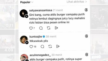 Food reviewer Nexcarlos pun nggak bisa lepas dari jeratan pelet promosi Aldis Burger. Foto: Threads/nexcarlos