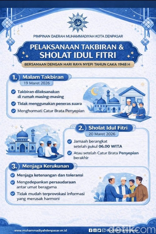 PDM Denpasar menegeluarkan maklumat terkait pelaksanaan takbiran dan salat Idul Fitri 2026.