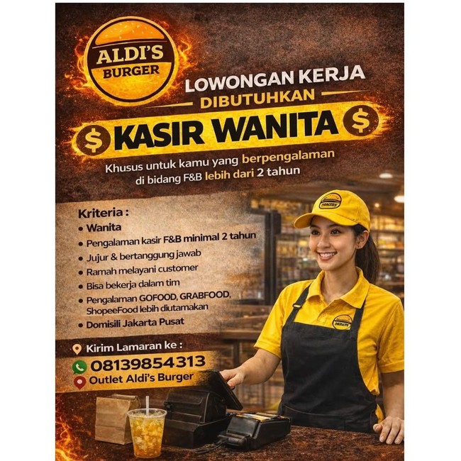Aldi Taher Lagi Buka Lowongan Buat Perempuan, Posisi Kasir di Bisnis Burger