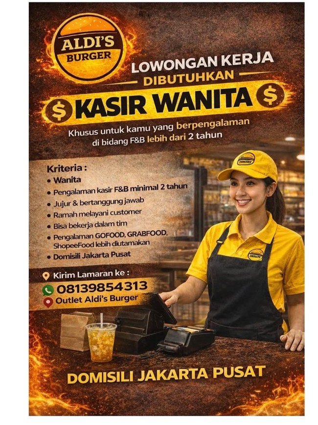 Aldi Taher Lagi Buka Lowongan Buat Perempuan, Posisi Kasir di Bisnis Burger
