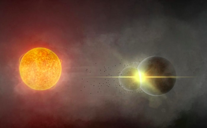 Para astronom menduga mereka baru saja menyaksikan peristiwa kosmik yang sangat langka, dua planet bertabrakan di sistem bintang yang jauh dari Bumi.