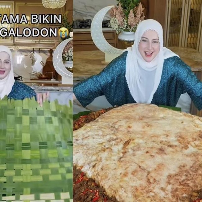 Gokil! Tasyi Athasyia Bikin Ketupat Megalodon Pakai Lauk Semur