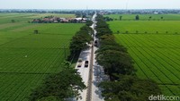 Foto udara lalu lintas jalan Pantura di Kabupaten Subang, Jawa Barat, Sabtu (14/3/2026).