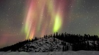 Fenomena Aurora Borealis terlihat di langit malam di atas Danau Prosperous yang membeku dekat Yellowknife, Wilayah Barat Laut, Kanada. Foto: REUTERS/Carlos Osorio