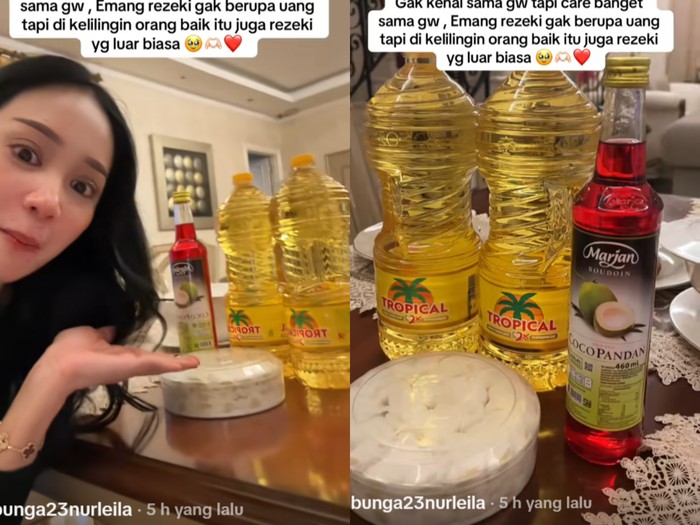 Bunga Zainal dapat THR sembako dari tukang sayur.