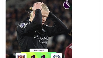 Draw melawan West Ham membuat City ketinggalan 9 poin dari Arsenal. Foto: X.com