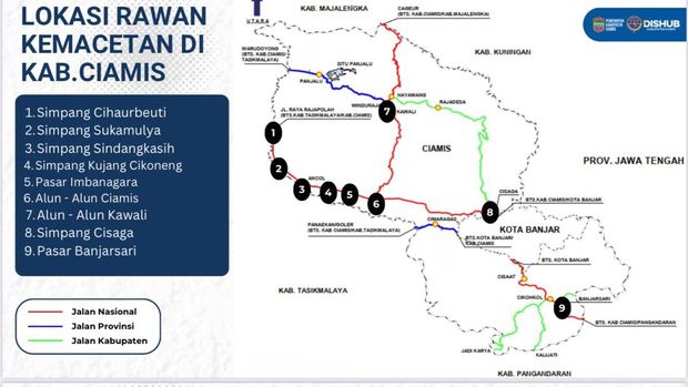 Peta Rawan Kemacetan di Jalur Mudik Ciamis 2026.