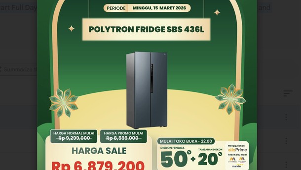 Kulkas Side by Side 436L Diskon Jumbo di Transmart Full Day Sale