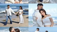 Nabilah Dozan dan suami kompak memakai pakaian putih untuk foto maternity. (Foto: dok Instagram nabilahrdz)